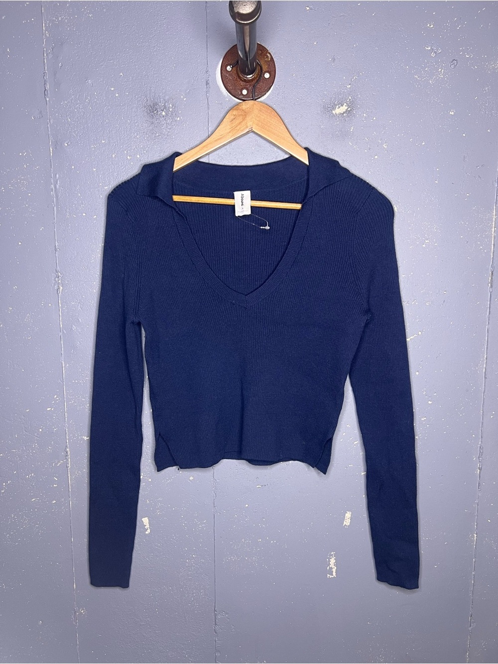 Abound V-Neck Long Sleeve Cropped Top - Navy Large
